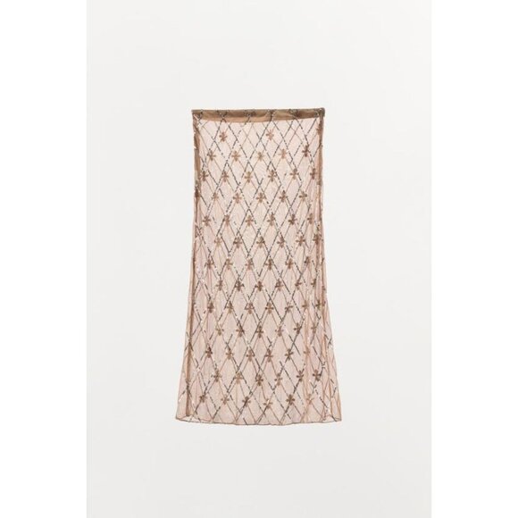 ZARA BEADED EMBROIDERED MIDI SKIRT - Picture 7 of 8